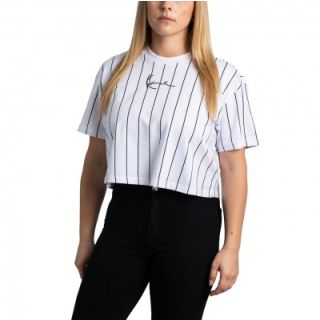 KARL KANI - Small Signature Essential Pinstripe Crop - white